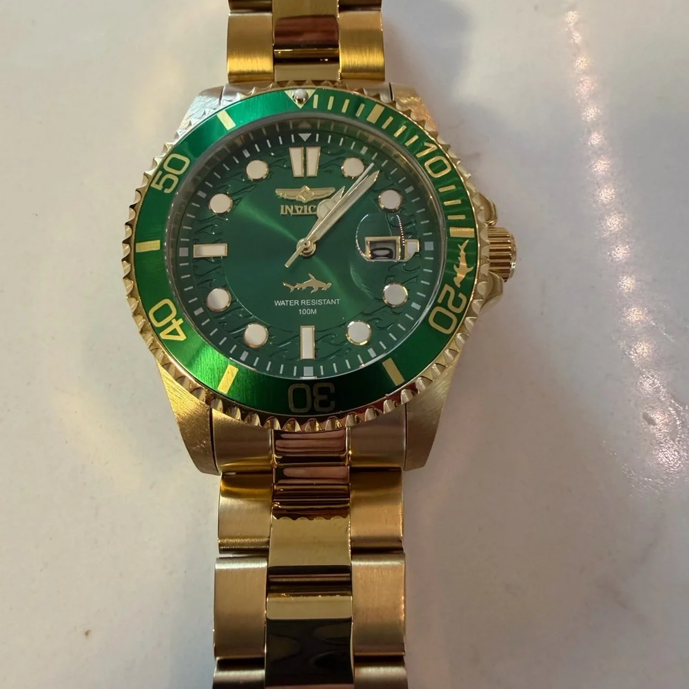 Invicta Gold-Tone Diver Watch with Green Dial - Picture 1 of 2